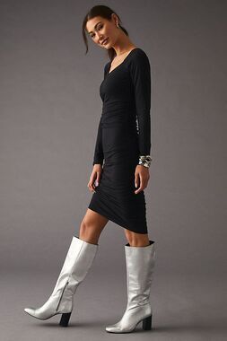New Anthropologie Velvet by Graham & Spencer Tori Ruched Dress $189 LARGE Black